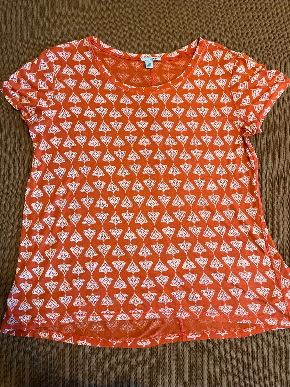 Halogen Orange Printed Short Sleeve Top Size M